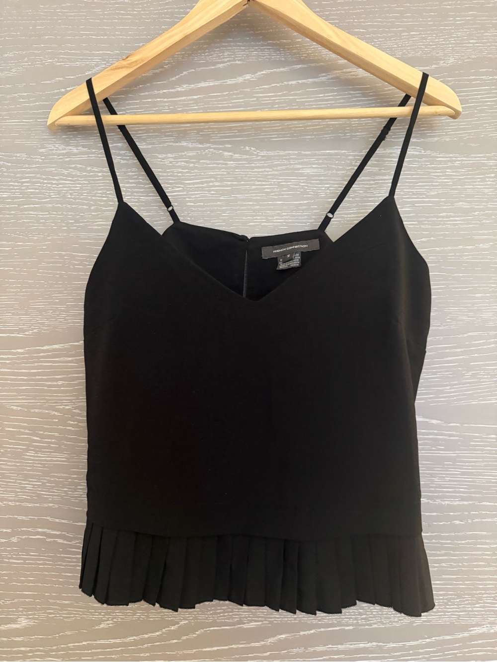 French Connection Black Pleated-Hem Spaghetti Strap Camisole